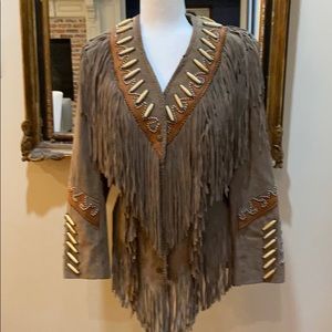 Vintage Beaded Fringed Suede Jacket Size 8